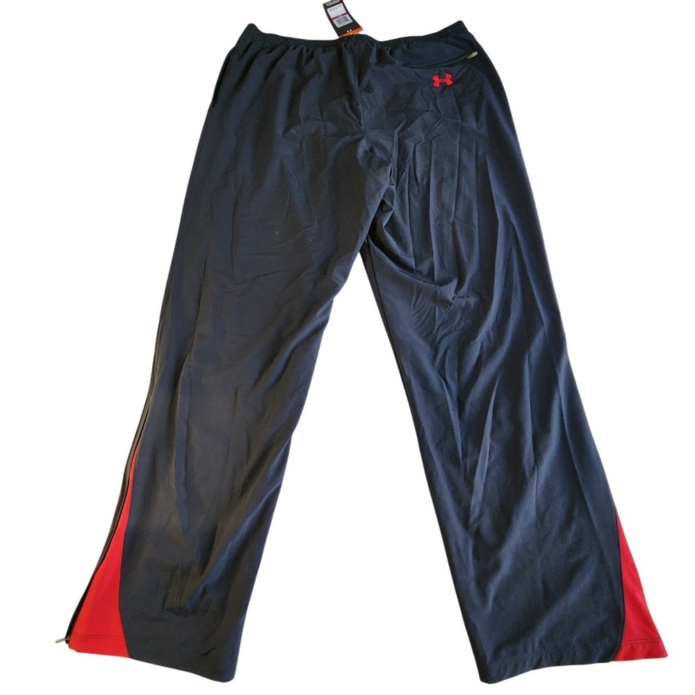 UNDER ARMOUR Straight Track Pants Mens Tall 2XLT Black Red Loose Zip Leg NEW